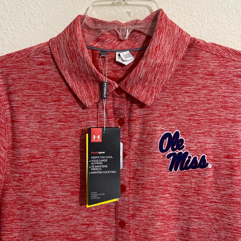UNDER ARMOUR Women's Ole Miss Rebels NCAA College Short Sleeve Golf Shirt Sz XL